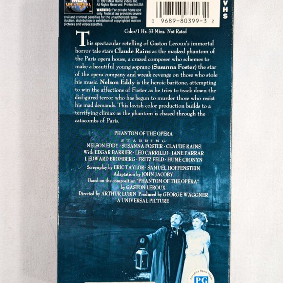 3/$15 1987 THE PHANTOM OF THE OPERA VHS tape, Nelson Eddy / Susanna Foster - Picture 7 of 8